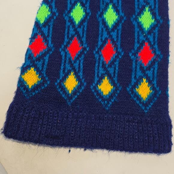 Vintage Jester Winter Stocking Cap Beanie Geometric Navy Yellow Red Green 22" L - Picture 4 of 9